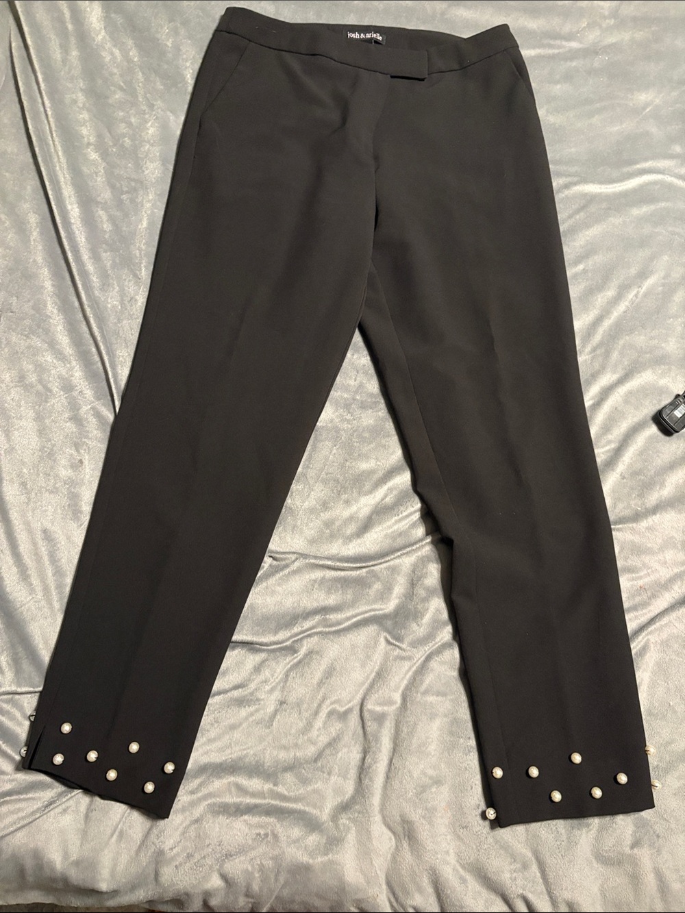 Black Ankle Pants with Pearl Hem